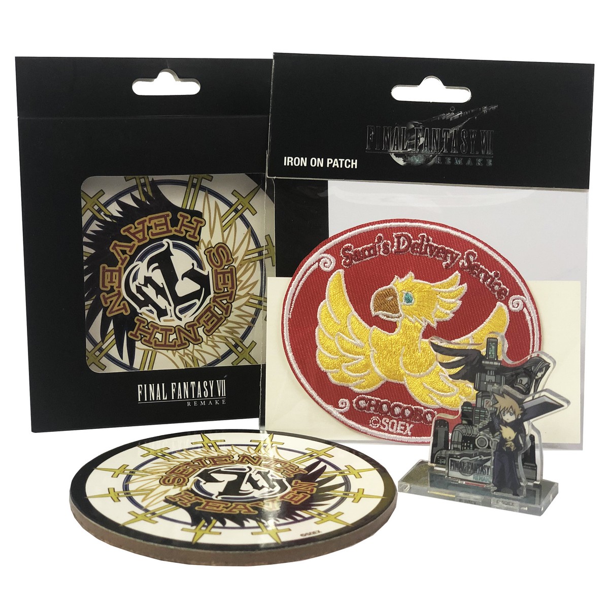 Final Fantasy VII Remake - Mini Acrylic Stand, Coasters 4-Pack and Iron on Patch