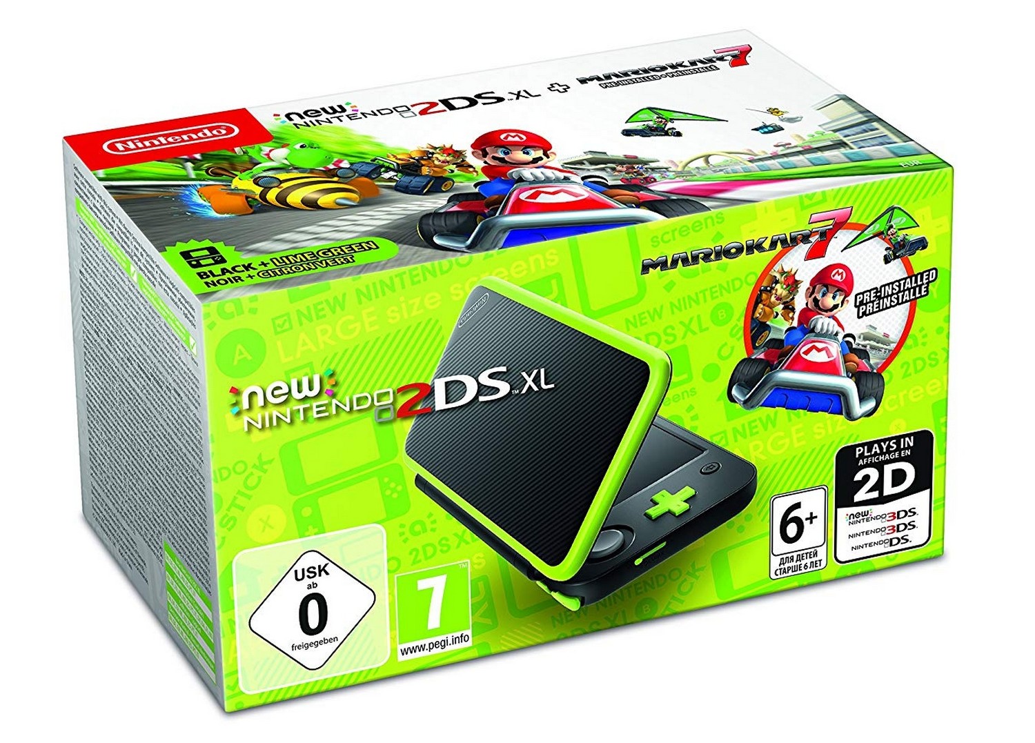 New 2DS XL - Black/Lime Green incl. Mario Kart 7