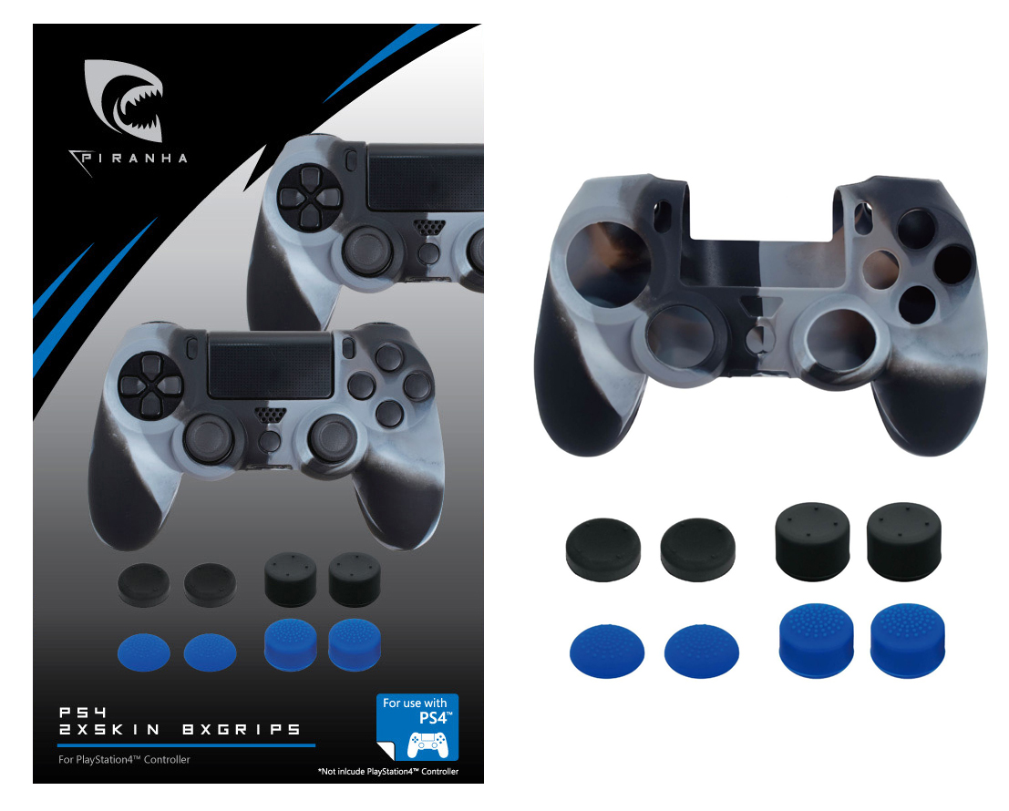 Piranha 2 Controller Protective Silicone Skins and 4 x 4 Grips Pack (PS4)