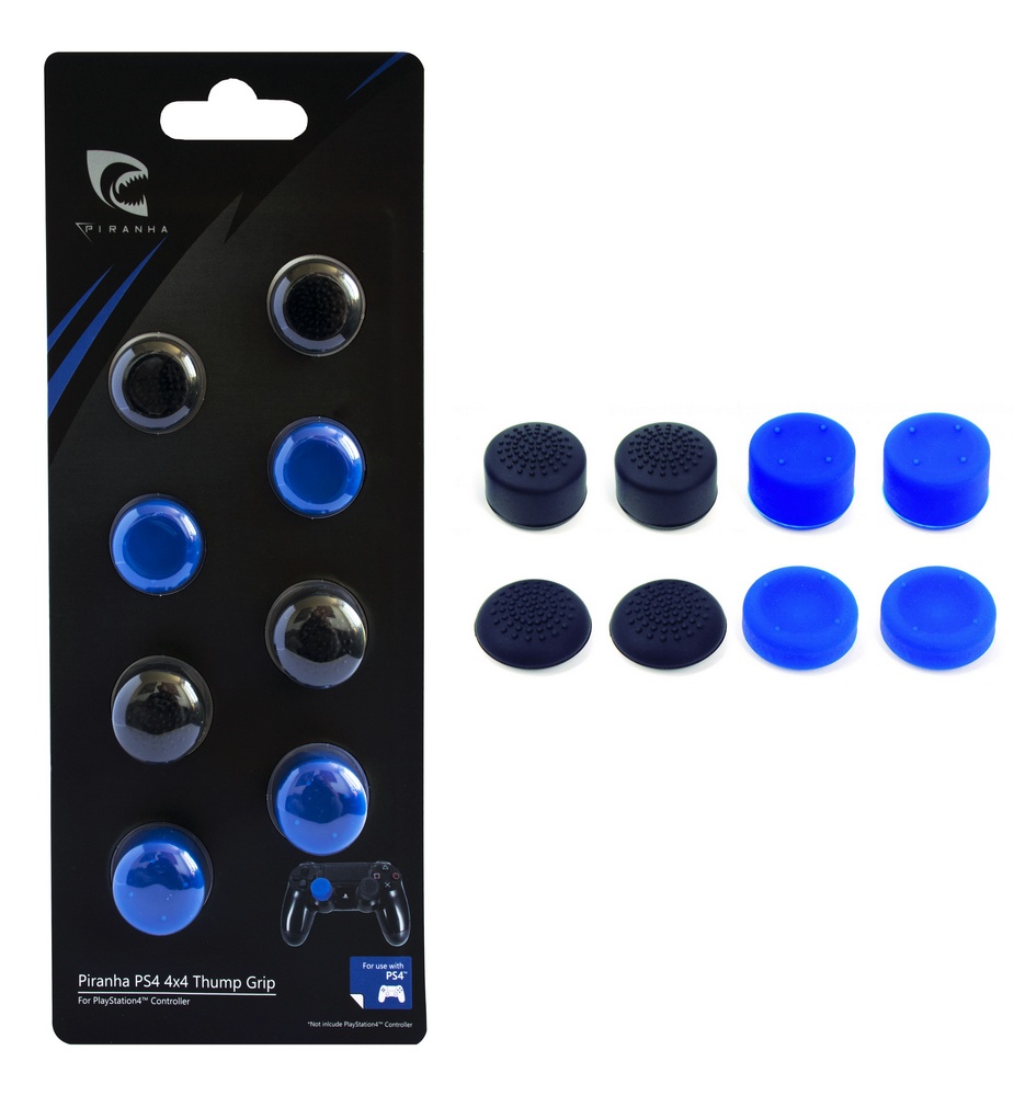 Piranha 4 x 4 Silicone Thumb Grips - Black/Blue (PS4)