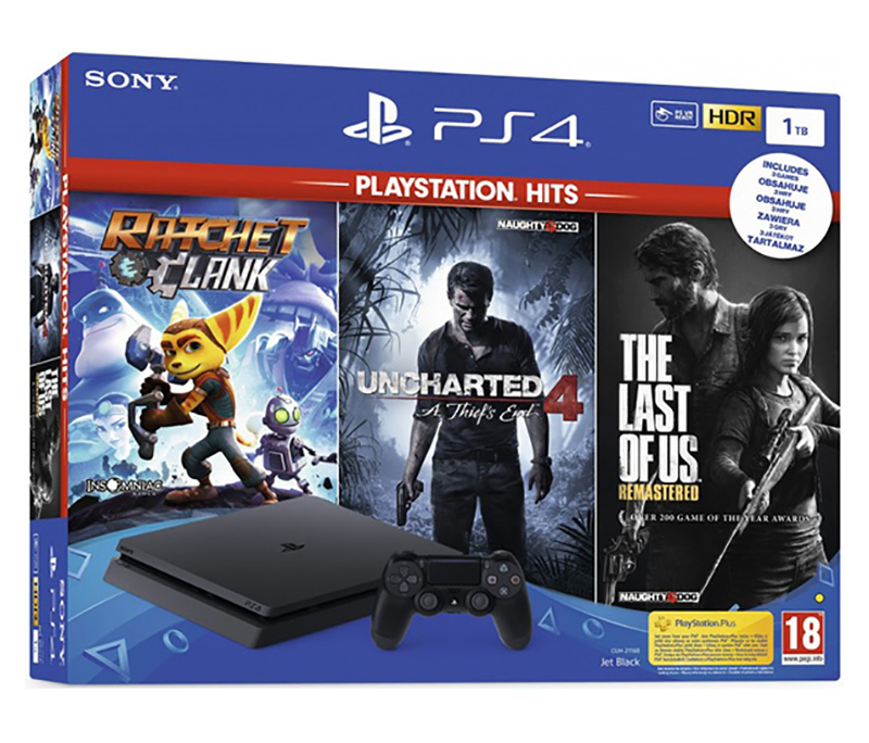 PlayStation 4 Slim 1 TB - Ratchet and Clank, Uncharted 4 and Last of Us Remastered Bundle
