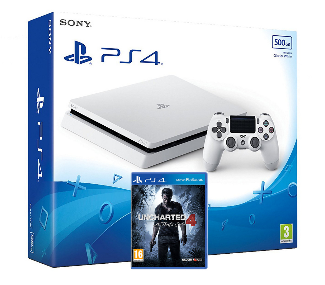 PlayStation 4 Slim 500 GB - Glacier White incl. Uncharted 4