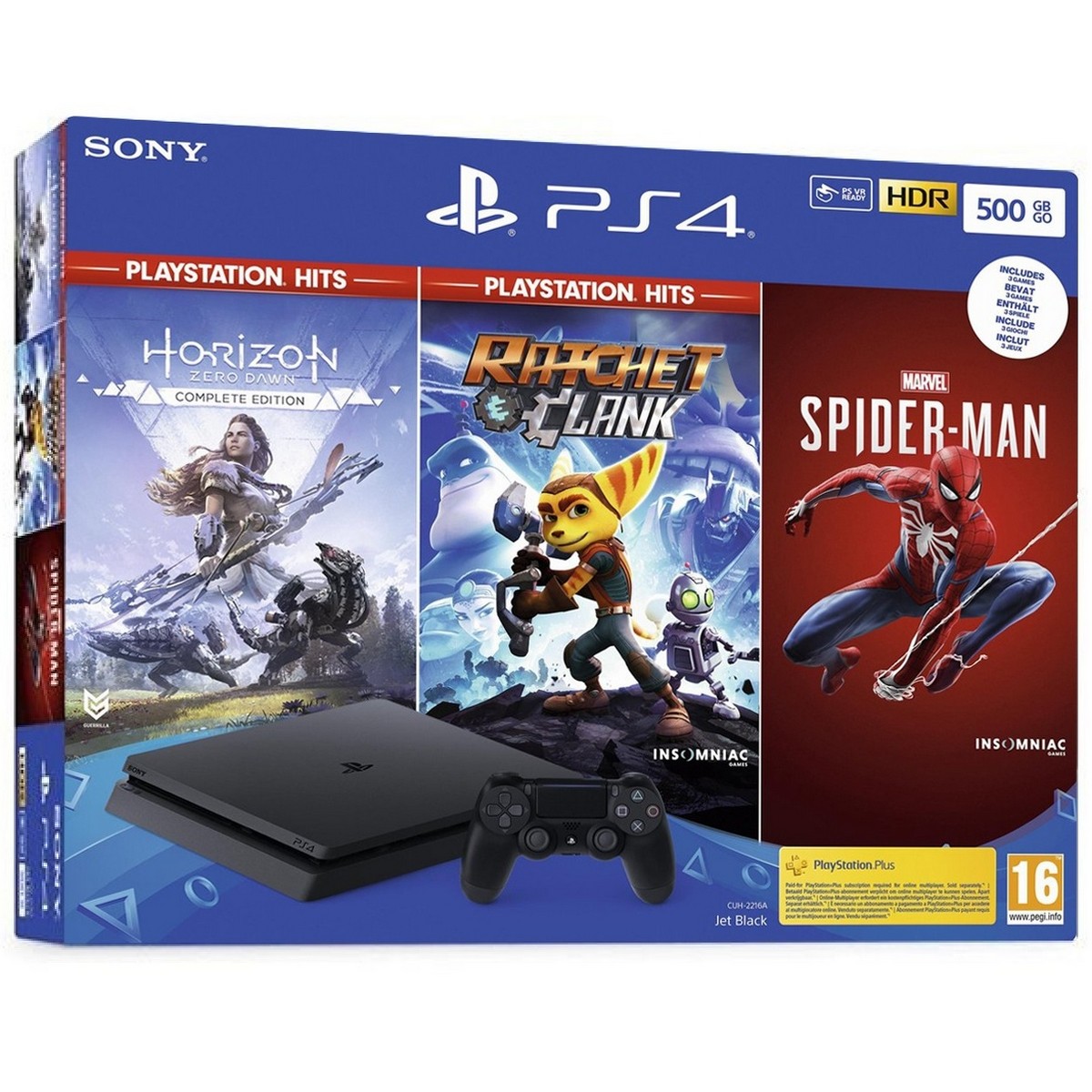 PlayStation 4 Slim 500 GB - Horizon Zero Dawn, Marvel's Spider-Man and Ratchet and Clank Bundle