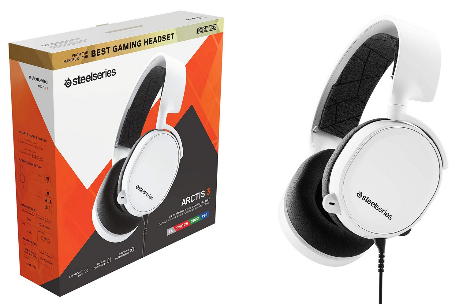 SteelSeries Arctis 3 Gaming Headset Wired - White (PS4, Xbox One, PC)