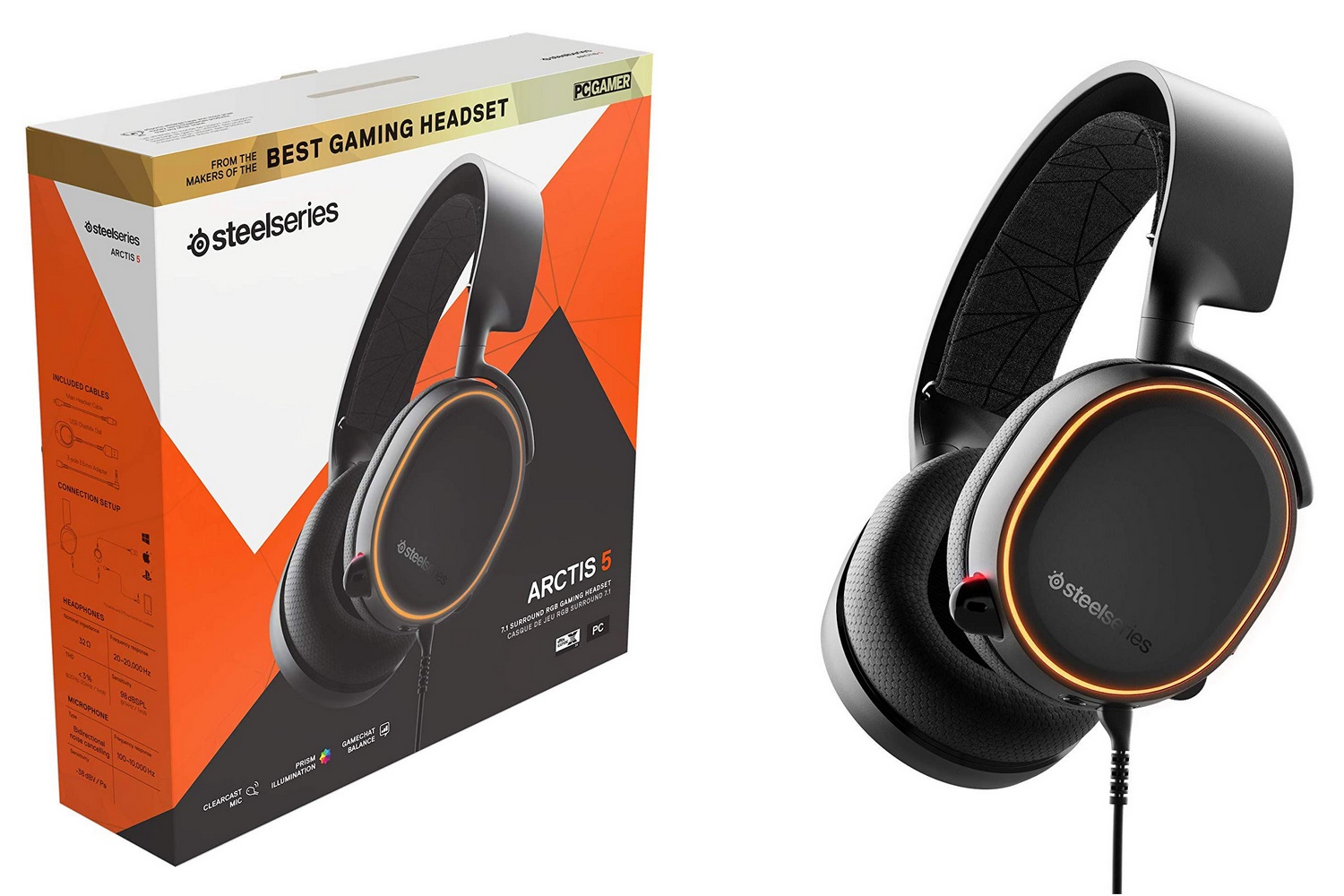 SteelSeries Arctis 5 Gaming RGB Headset Wired - Black (PS4, Xbox One, PC)