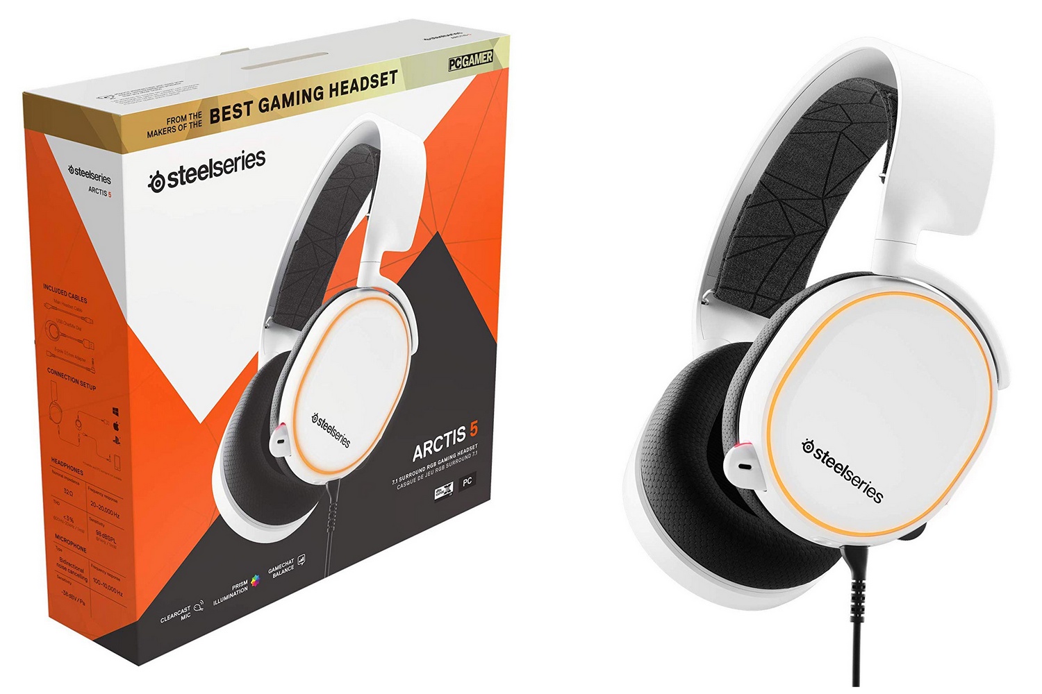 SteelSeries Arctis 5 Gaming RGB Headset Wired - White (PS4, Xbox One, PC)